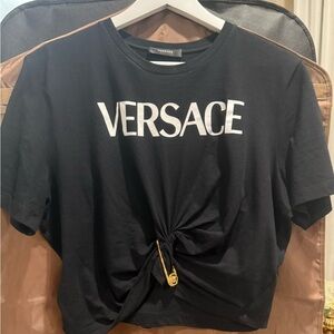 Versace Black Tee with Elegant Gold Detail